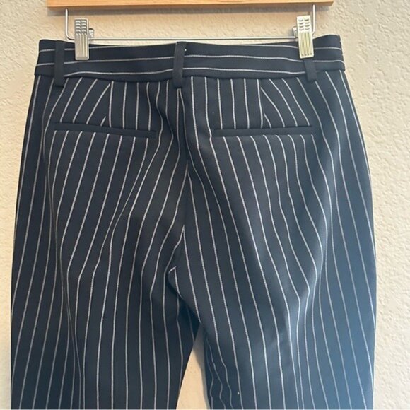 Express Editor Mid Rise Pinstripe Trouser Pant Black & White Size 6 Long - Picture 6 of 10
